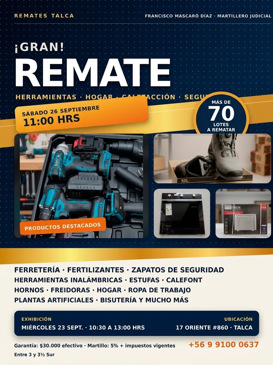 Fotografía de Gran Remate Presencial por Quiebra de Empresa y Excedente de Grandes Tiendas – Talca